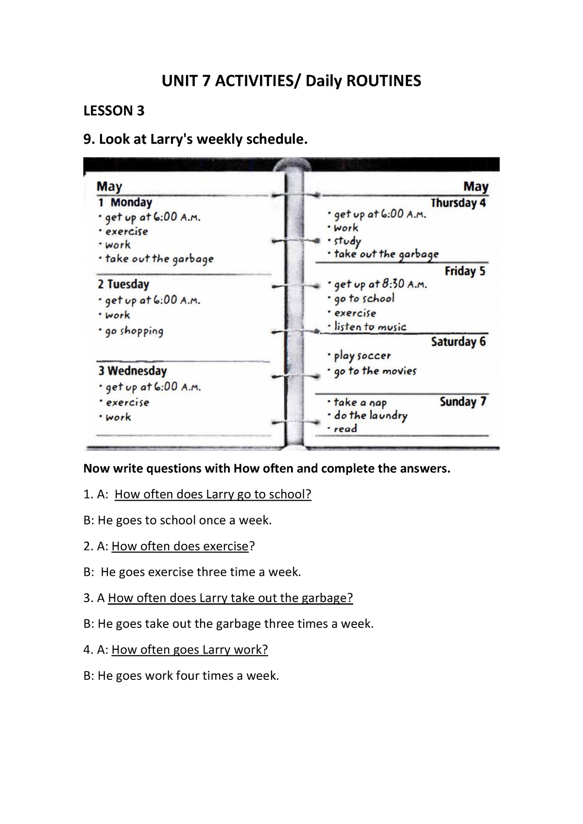 UNIT 7 Activities, Lesson 3 - Nathaly - UNIT 7 ACTIVITIES/ Daily ...