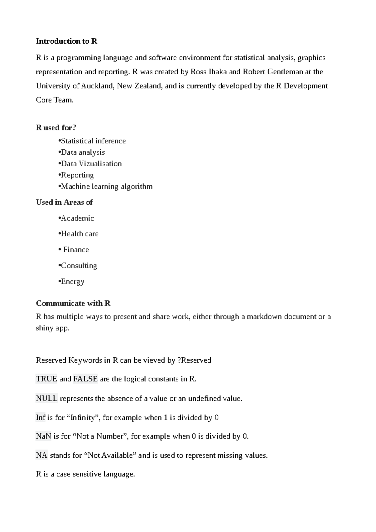 R-notes 1-merged - Notes - Introduction to R R is a programming ...