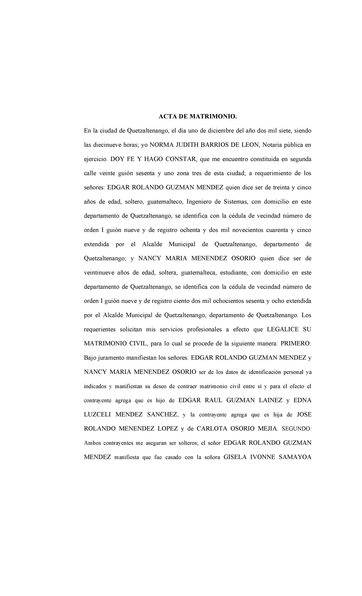 3. matrimonio con contrayente divorciado - ACTA DE MATRIMONIO. En la ...