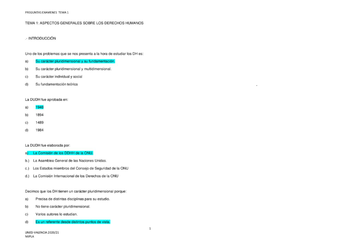 Preguntas Examenes Tema 1 Con Respuestas - Derechos Humanos Y Educación ...