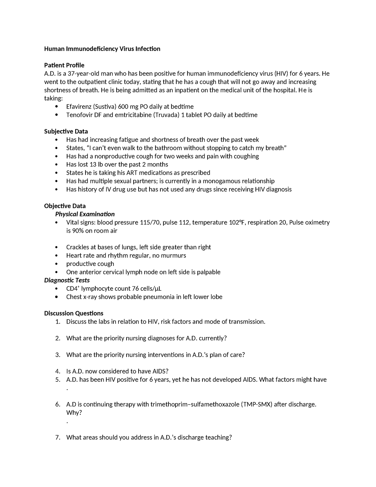 HIV class work - hello - Human Immunodeficiency Virus Infection Patient ...