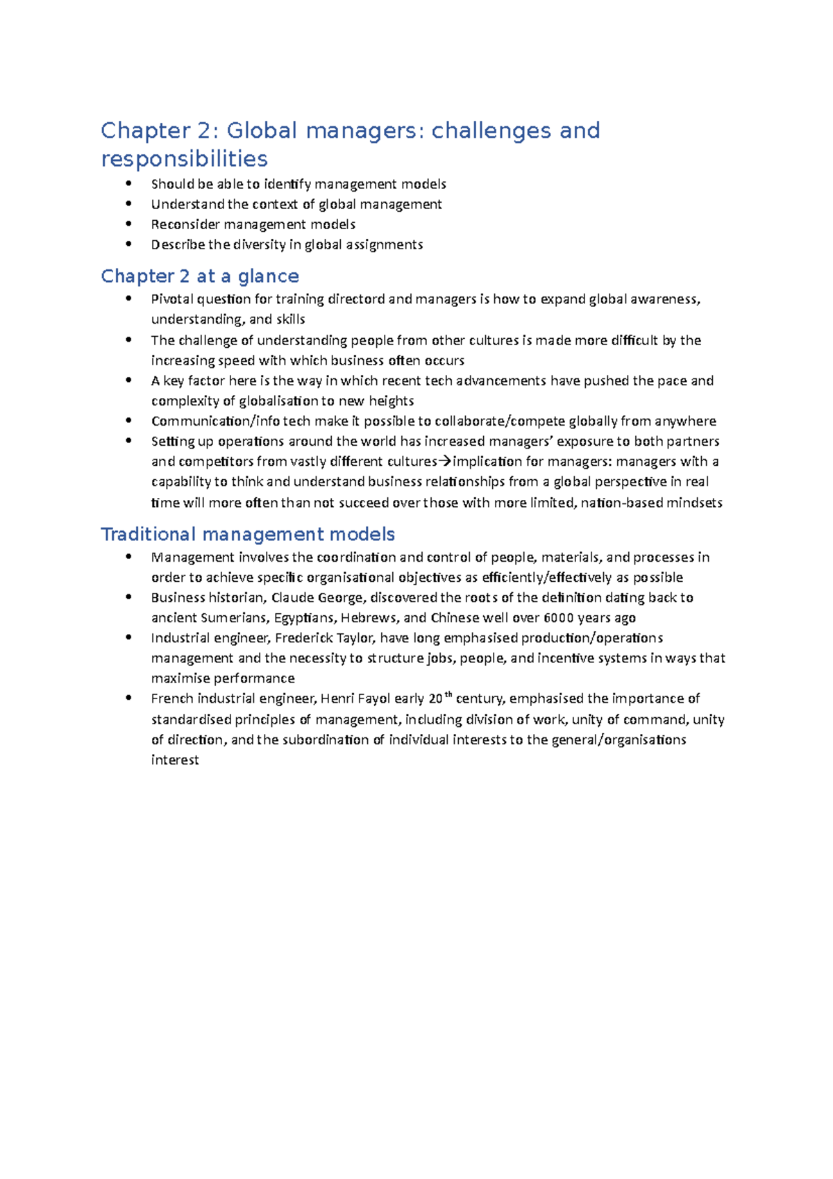 Chapter 2 - Content for week 2 - Chapter 2: Global managers: challenges ...