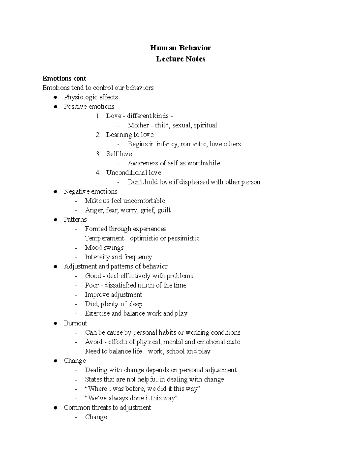 Human Behavior - Human Behavior Lecture Notes Emotions cont Emotions ...