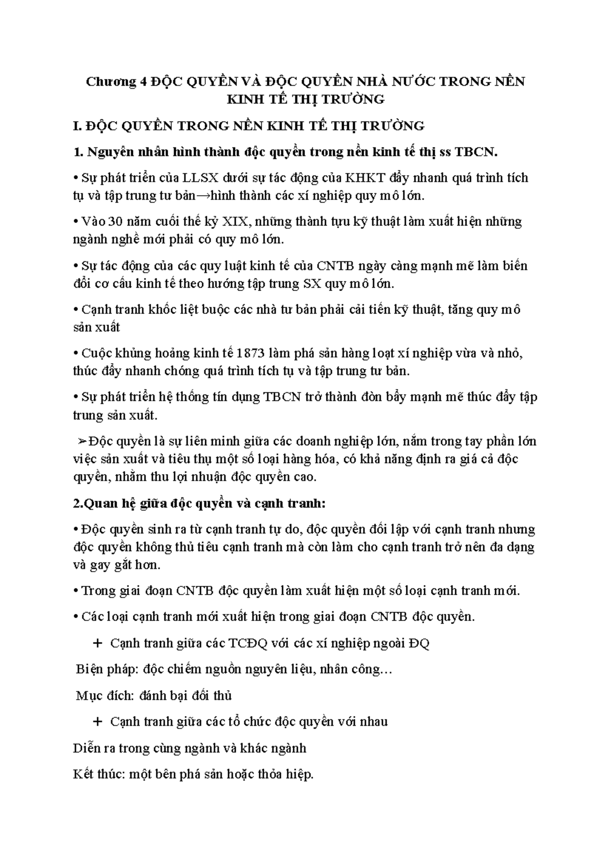 Chương 4 ĐỘC QUYỀN VÀ ĐỘC QUYỀN NHÀ NƯỚC TRONG NỀN KINH TẾ THỊ TRƯỜNG ...