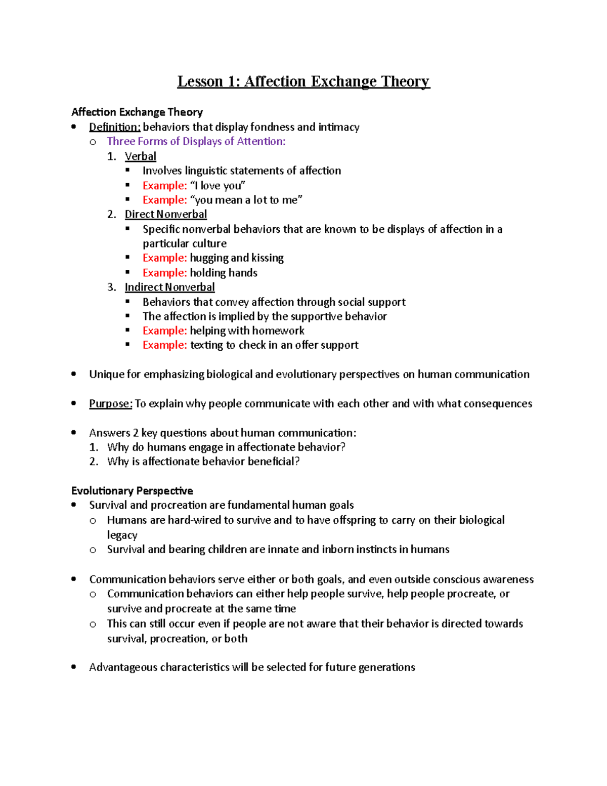 Affection Exchange Theory Lesson 1 Affection Exchange Theory