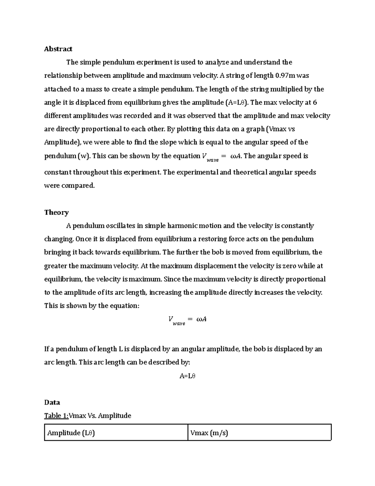 Waves Lab 2 Report - Abstract The simple pendulum experiment is used to ...
