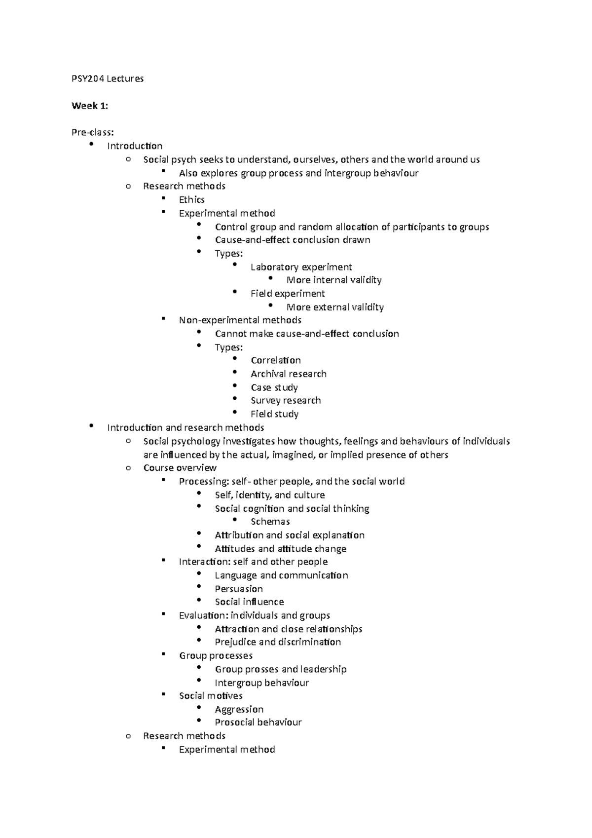 PSY204 Lectures - Each weeks lecture notes with additional added ...