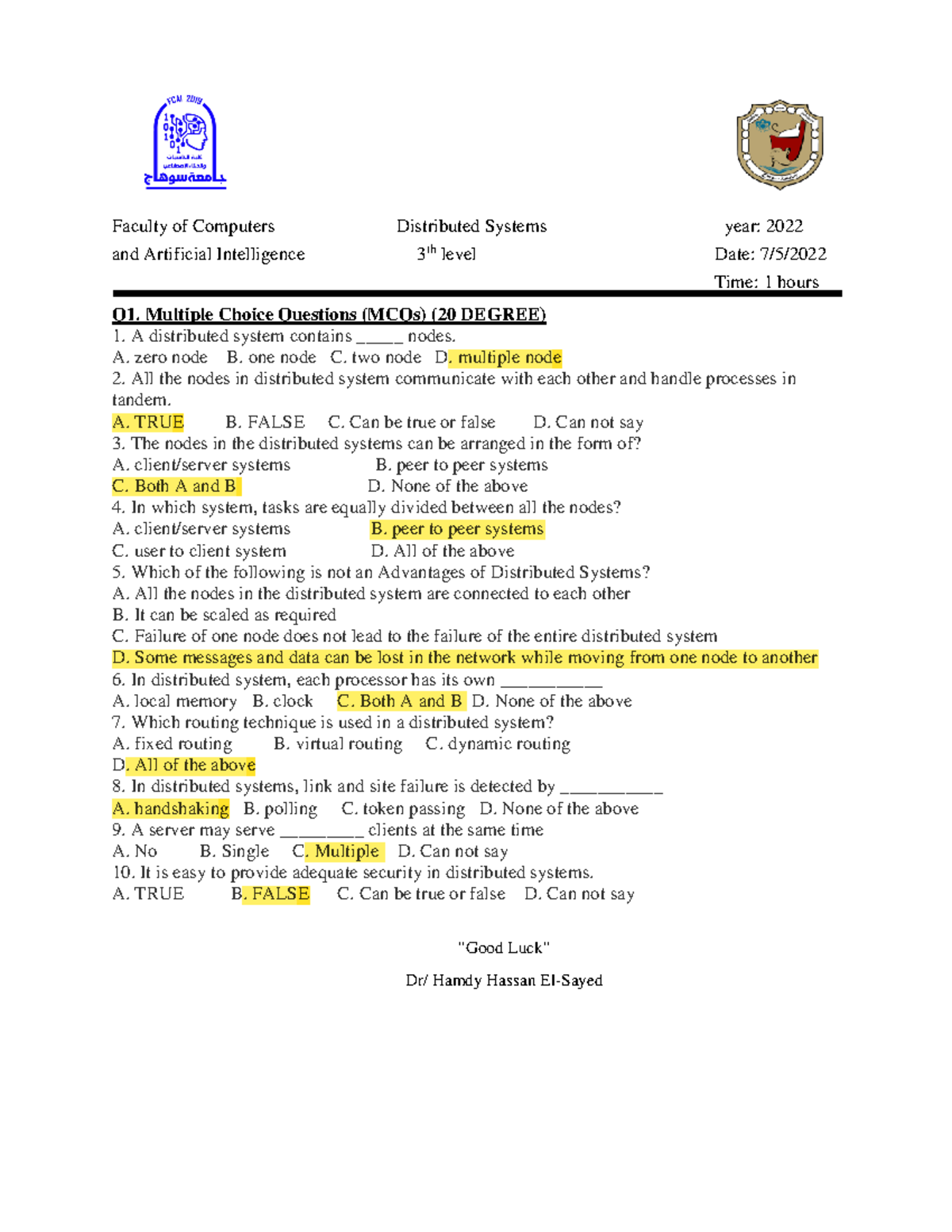 Mid term exam - it's good - Faculty of Computers Distributed Systems ...