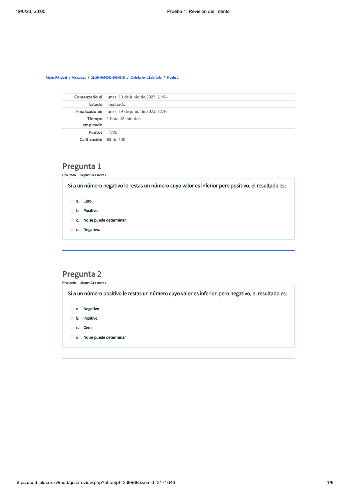 Prueba 1 Revisión Del Intento - Página Principal / Mis Cursos / 23-2B ...