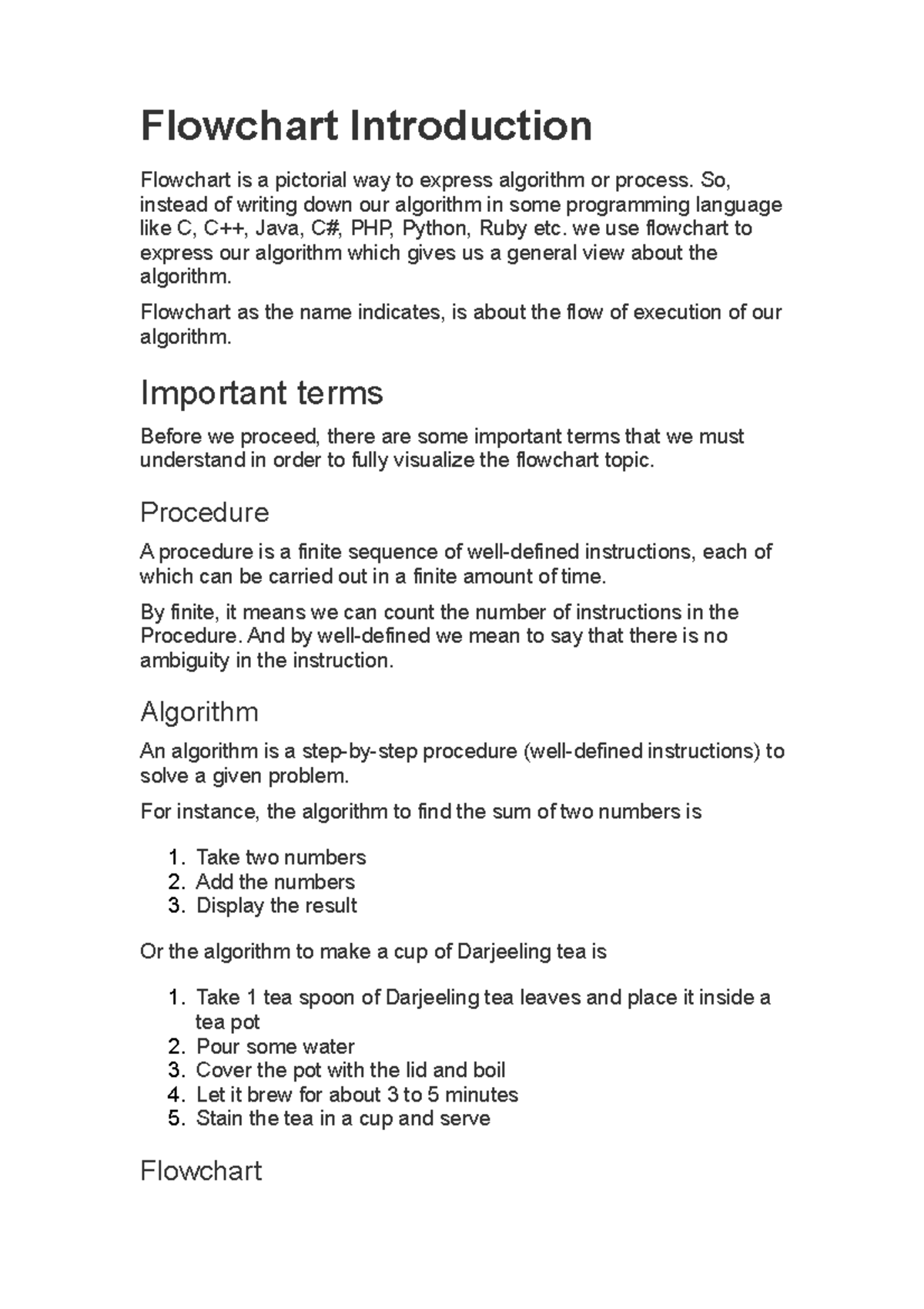 Introduction to Flowchart - Flowchart Introduction Flowchart is a ...