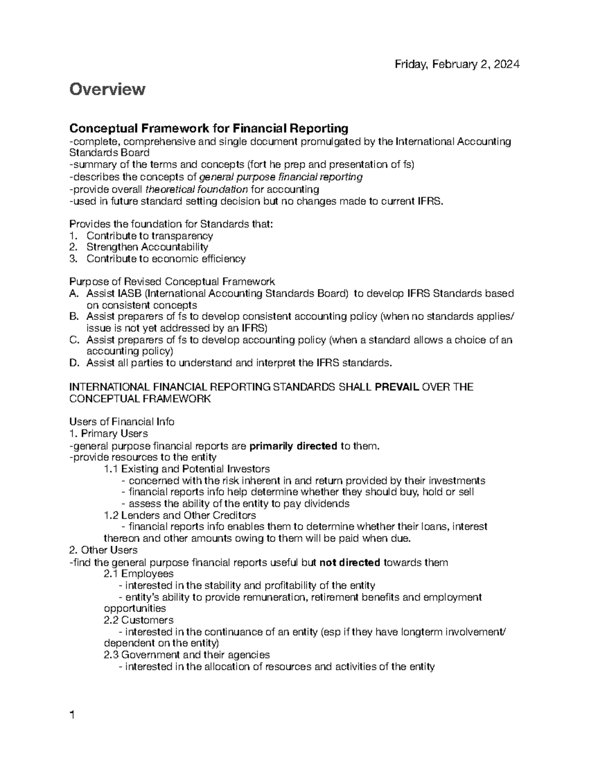 CFAS- Note Taking - Overview Conceptual Framework For Financial ...