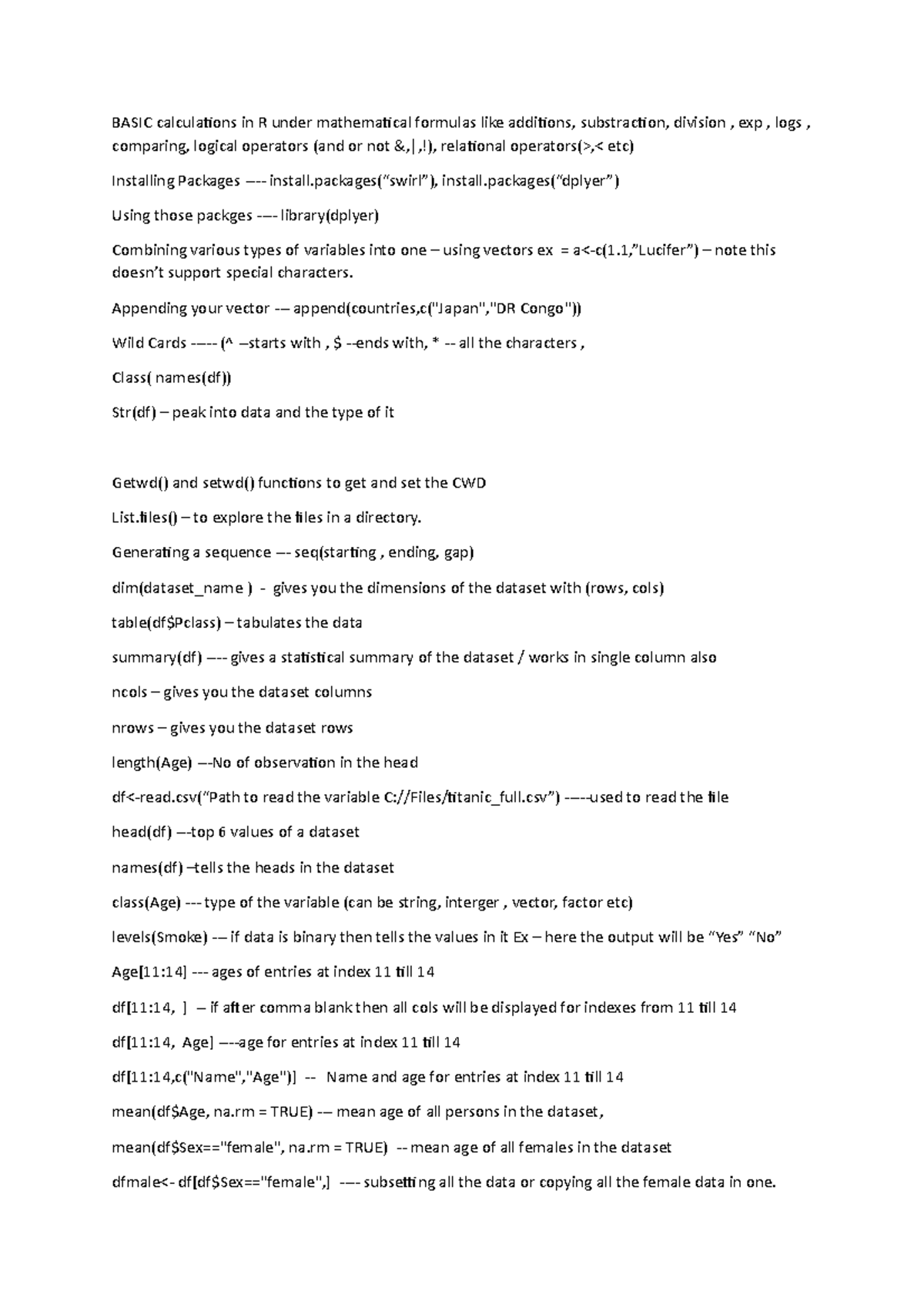 R Doc - R commands in summary - BASIC calculations in R under ...
