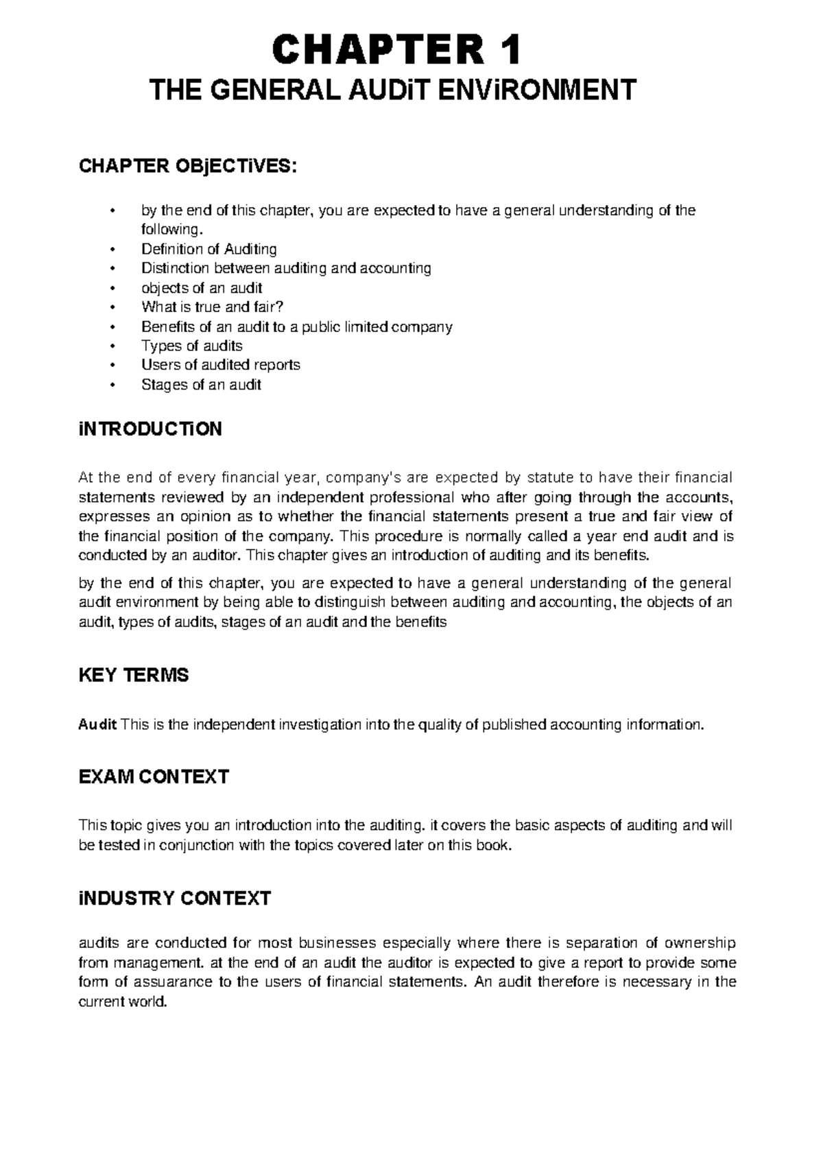 Auditing and Assurance study notes chapter 1 - CHAPTER 1 THE GENERAL ...