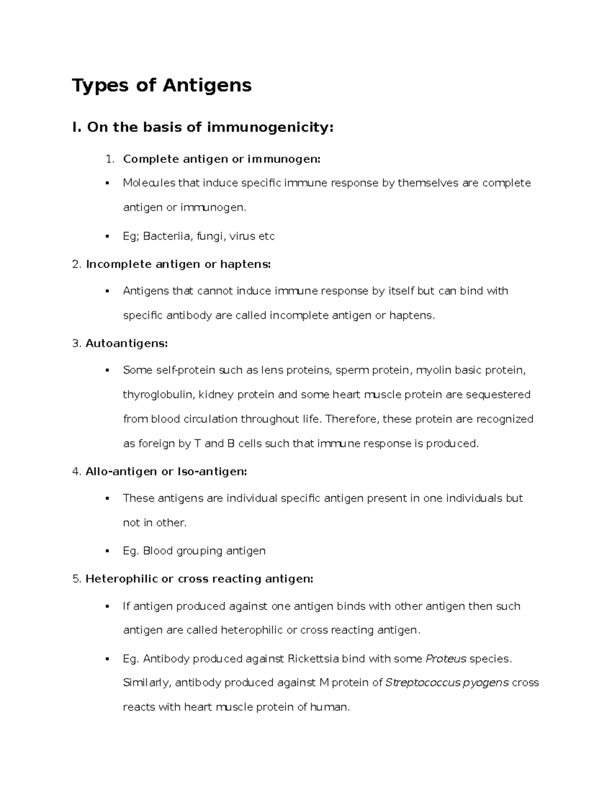 Biology Science 56 Types of Antigens I. On the basis of