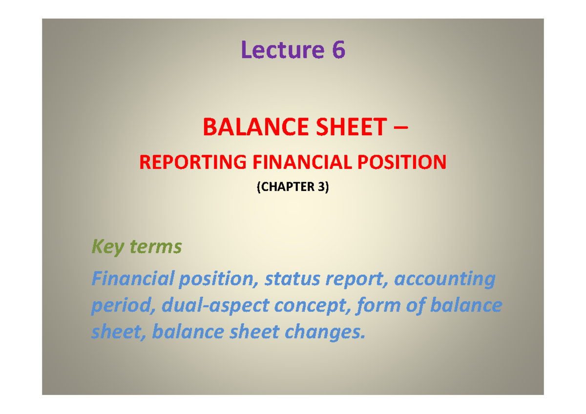 Document 0 Ranjeet Ranjan,7th sem, Balance sheet - Lecture 6 BALANCE ...