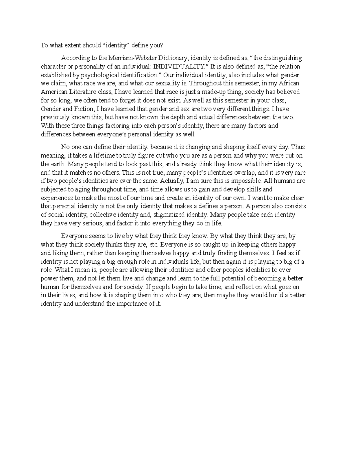 Final Golden Notebook Entry To what extent should “identity” define