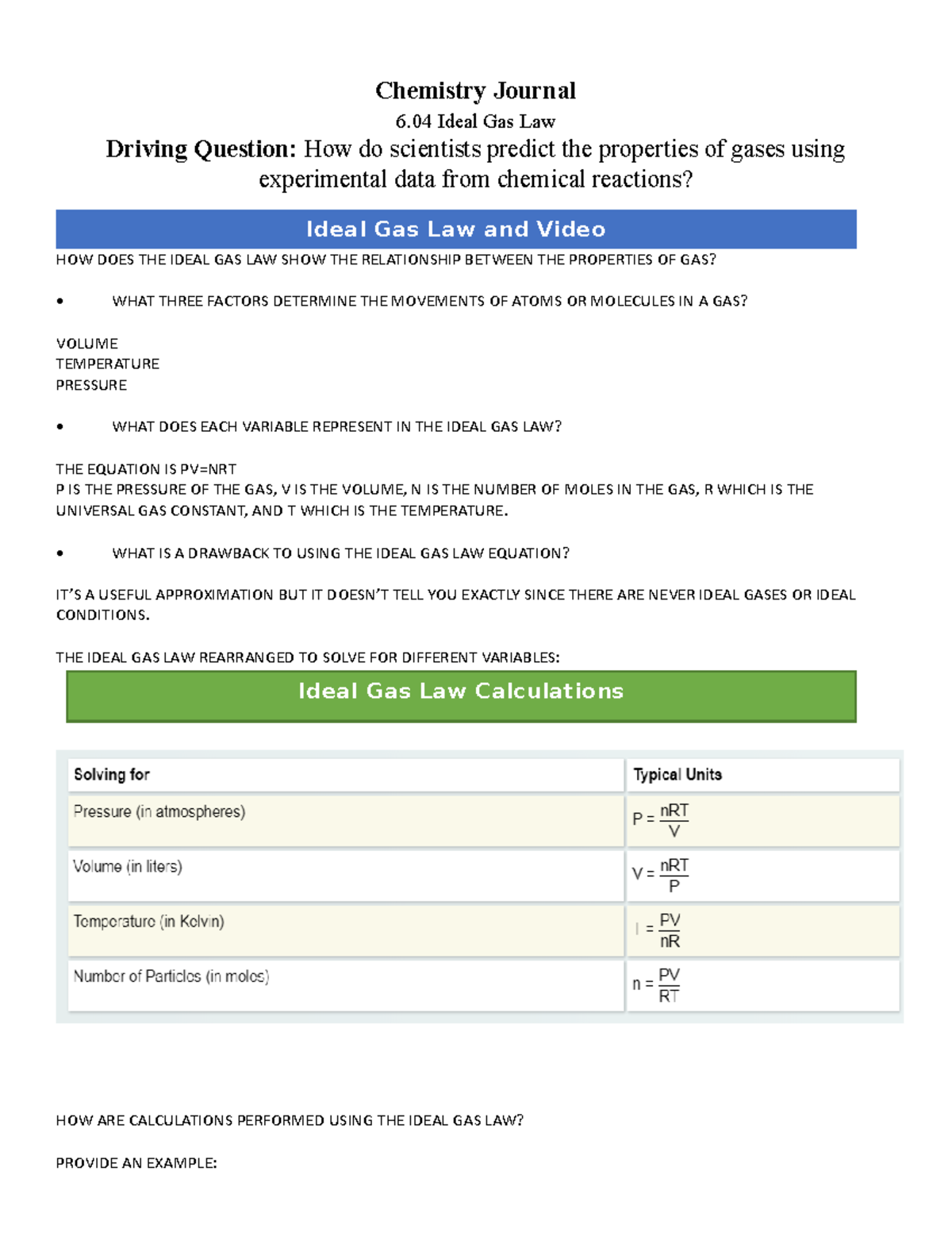 06 04 journal Notes for 6.04 Chemistry One FLVS Chemistry Journal 6