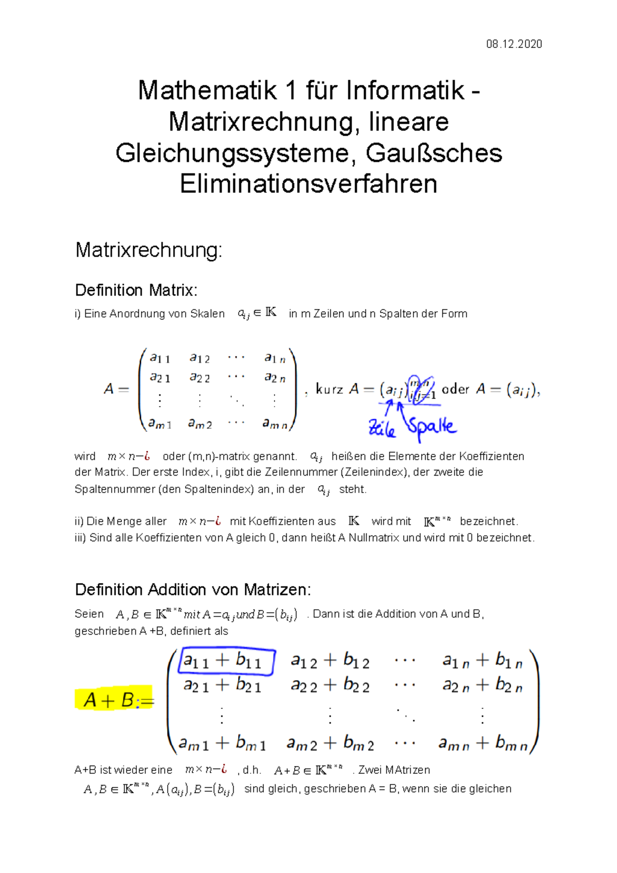 Gauß’Scher Algorithmus Und Lineare Gleichungssystemedas Gaußsche ...