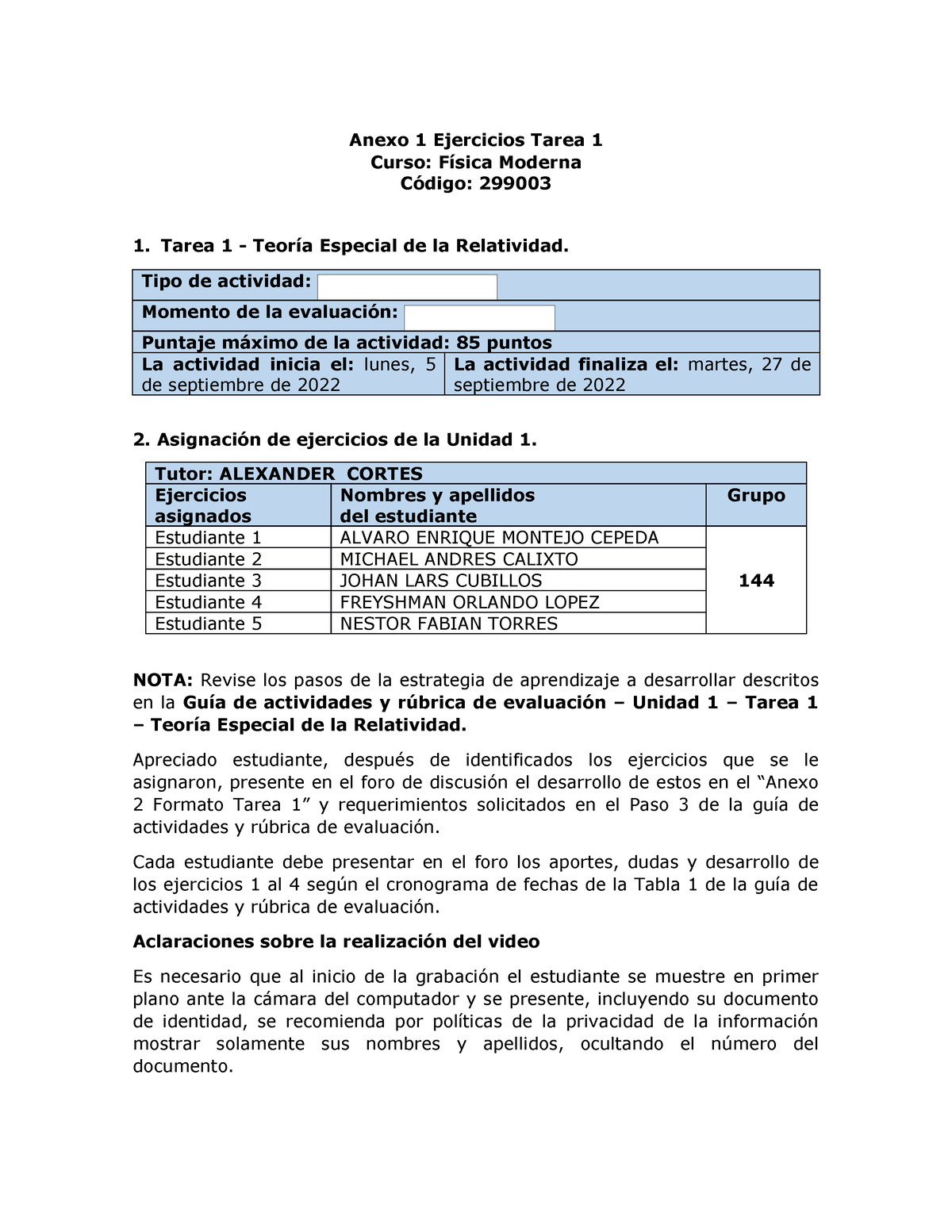 Anexo 1 Ejercicios Tarea 1 Grupo 144 - Anexo 1 Ejercicios Tarea 1 Curso ...