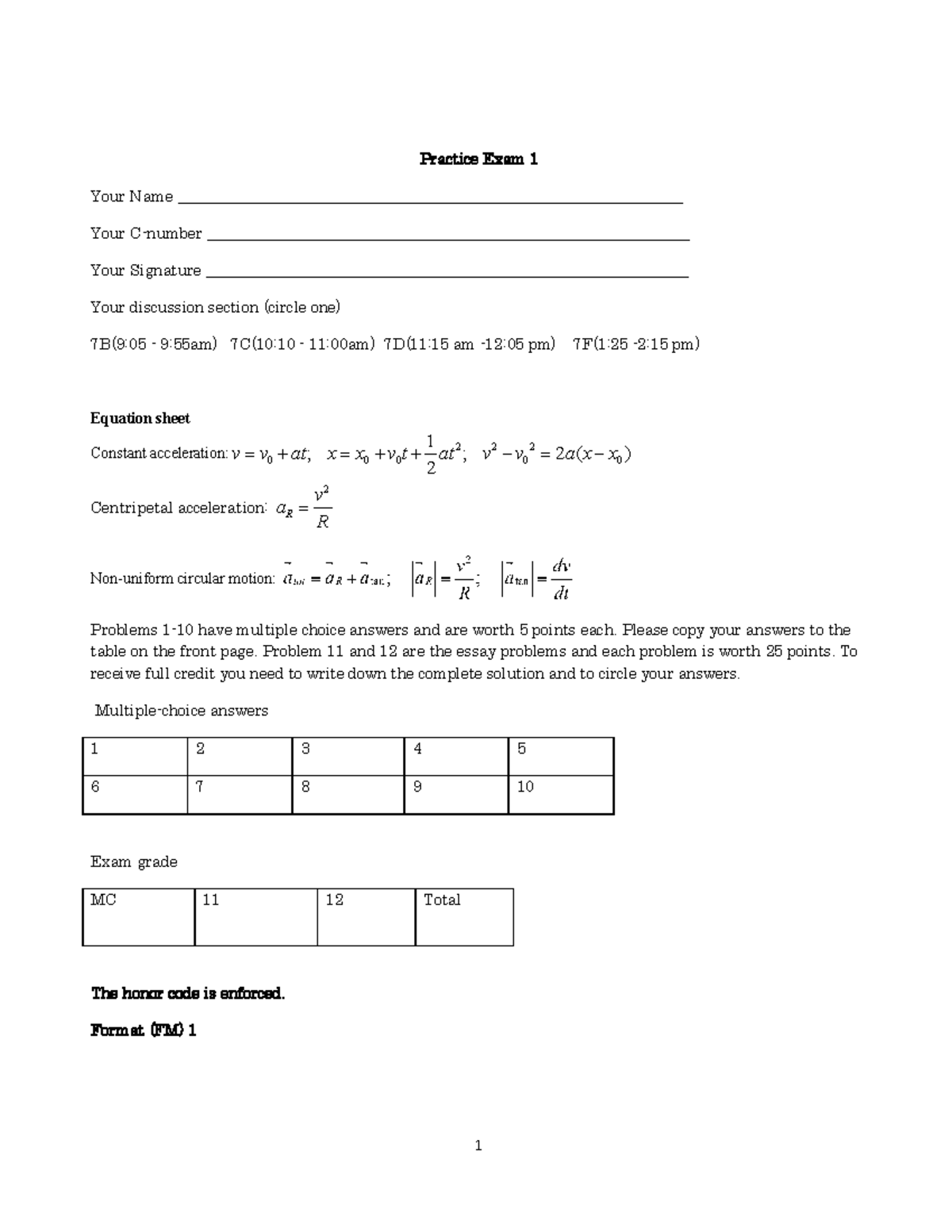 Practice exam 1 - Practice Exam 1 Your Name - Studocu