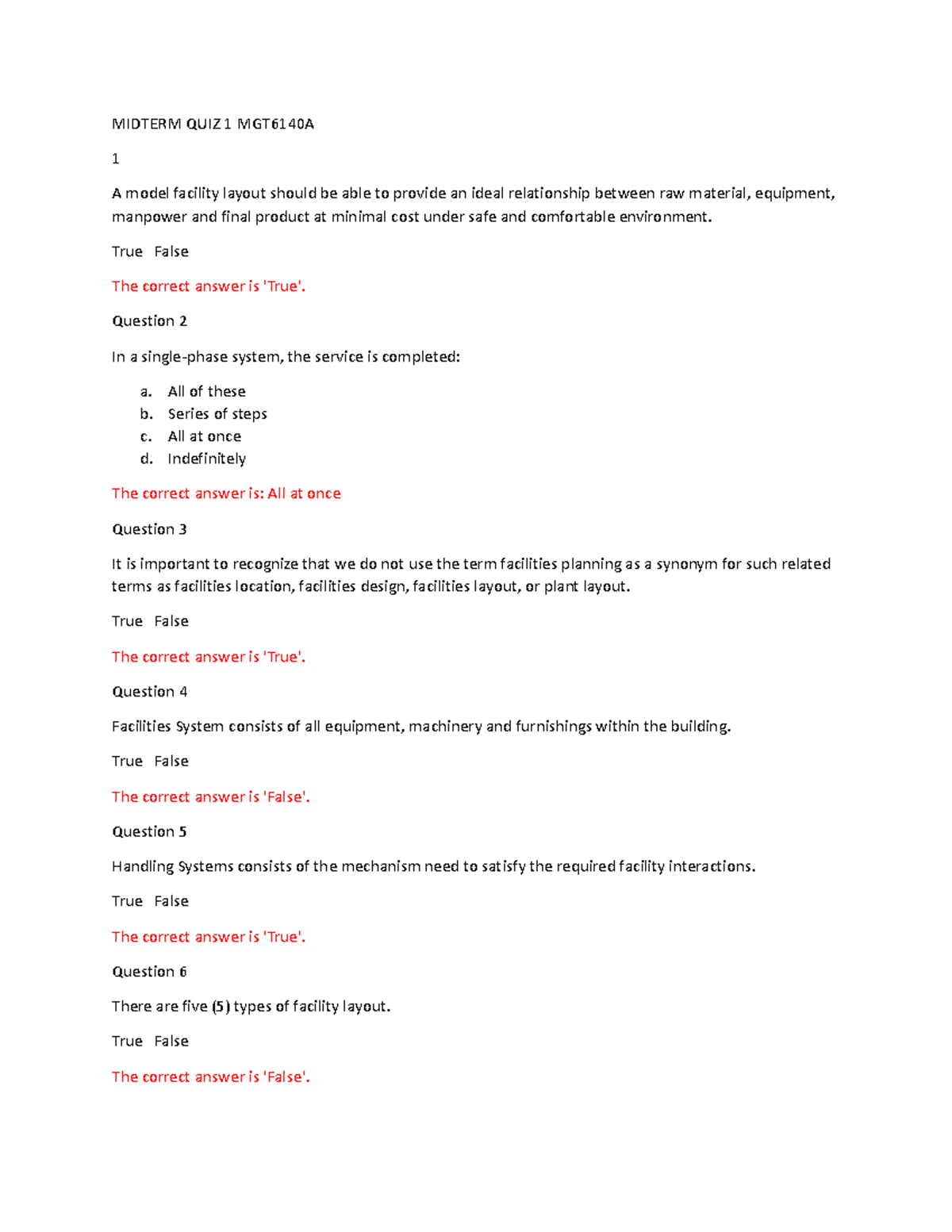 Midterm QUIZ 1 n 2 MGT6140A MIDTERM QUIZ 1 MGT6140A 1 A model