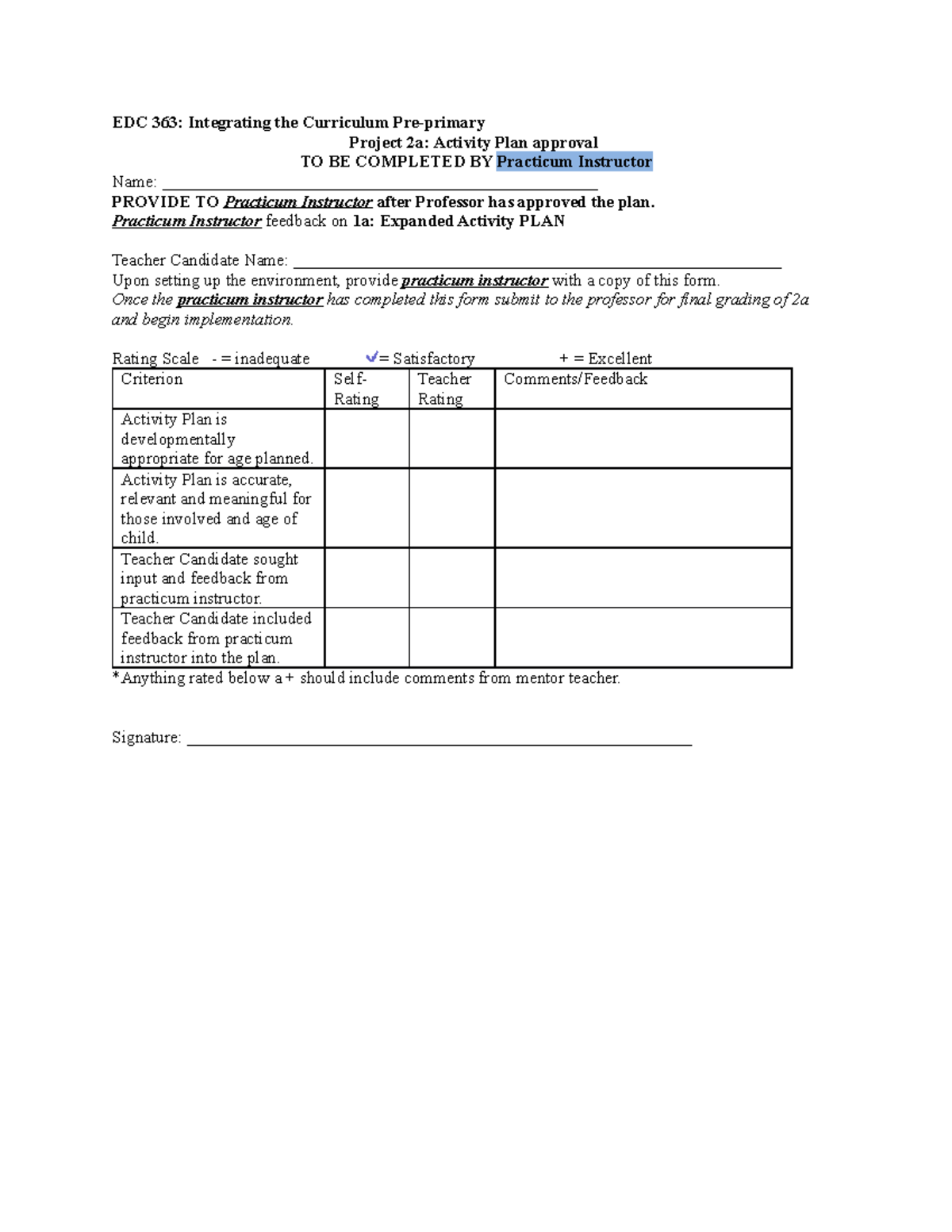 Project 2a Activity Plan approval (Practicum Instructor) - EDC 363 ...