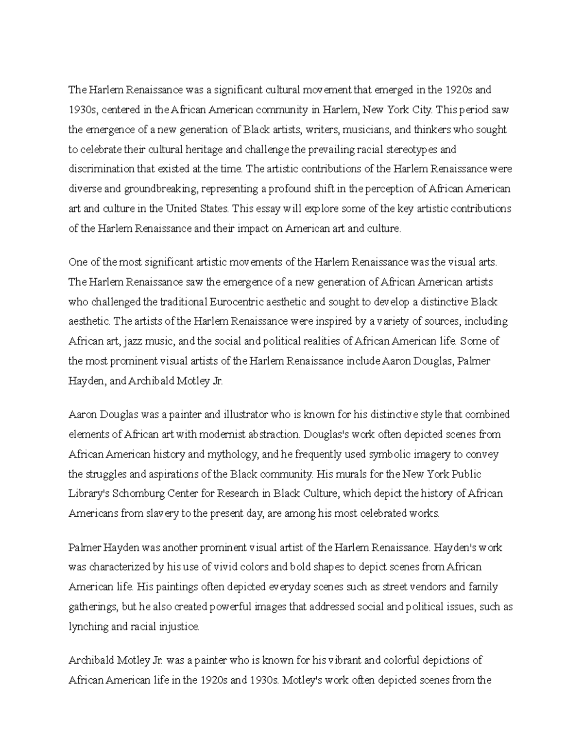 Title The Artistic Contributions of the Harlem Renaissance - The Harlem ...