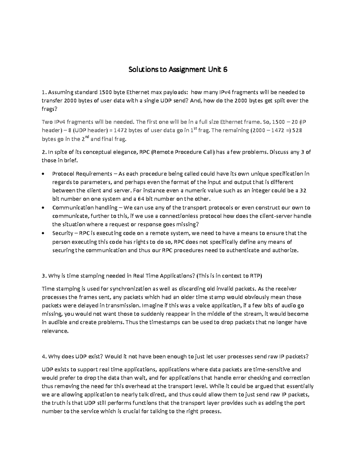 CS2204 Written Assignment Solution Solutions to Assignment Unit 6