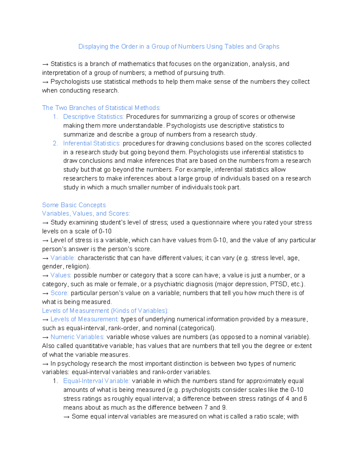 Statistics Chapter 1 - Displaying the Order in a Group of Numbers Using ...