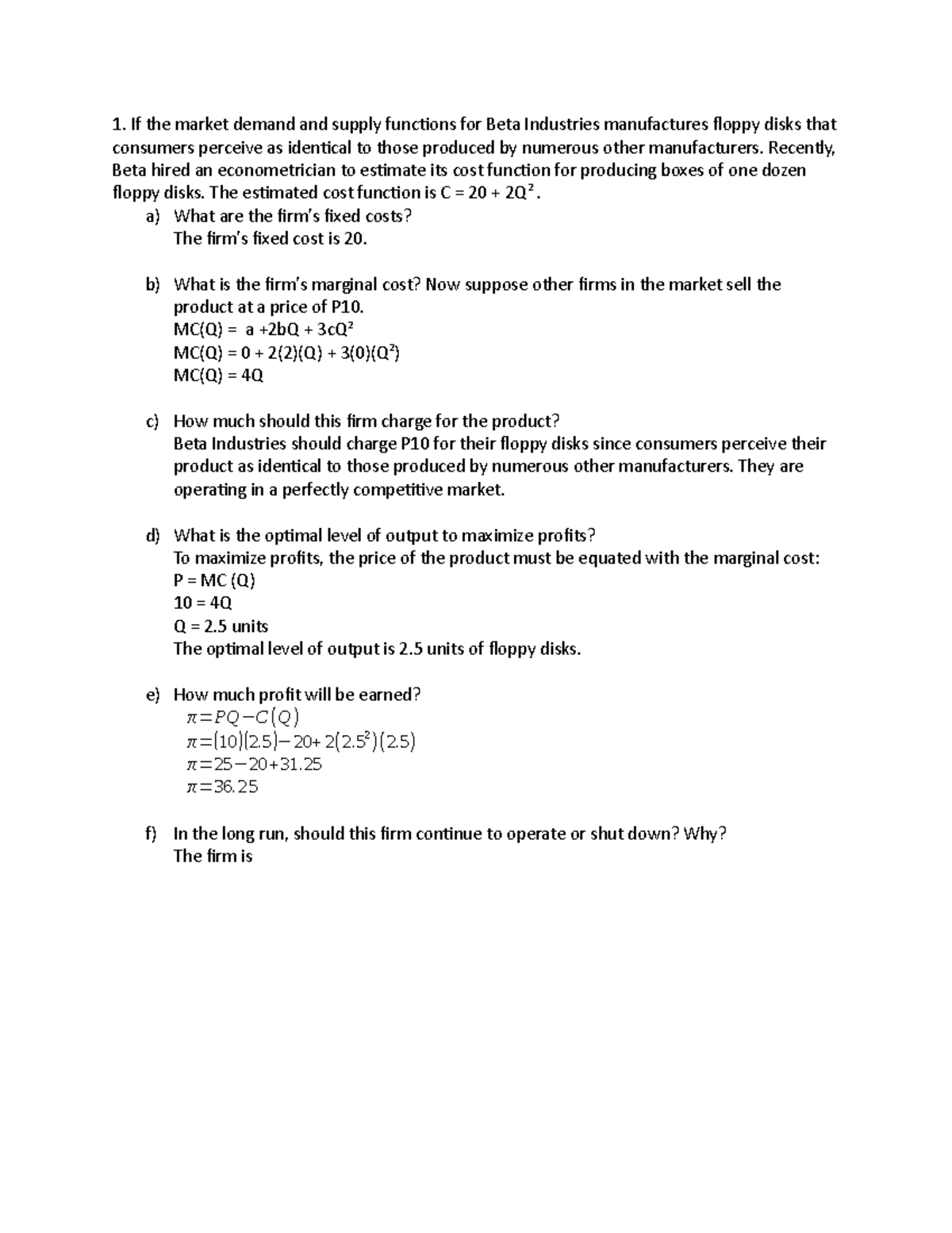Assignment module 6 - If the market demand and supply functions for ...