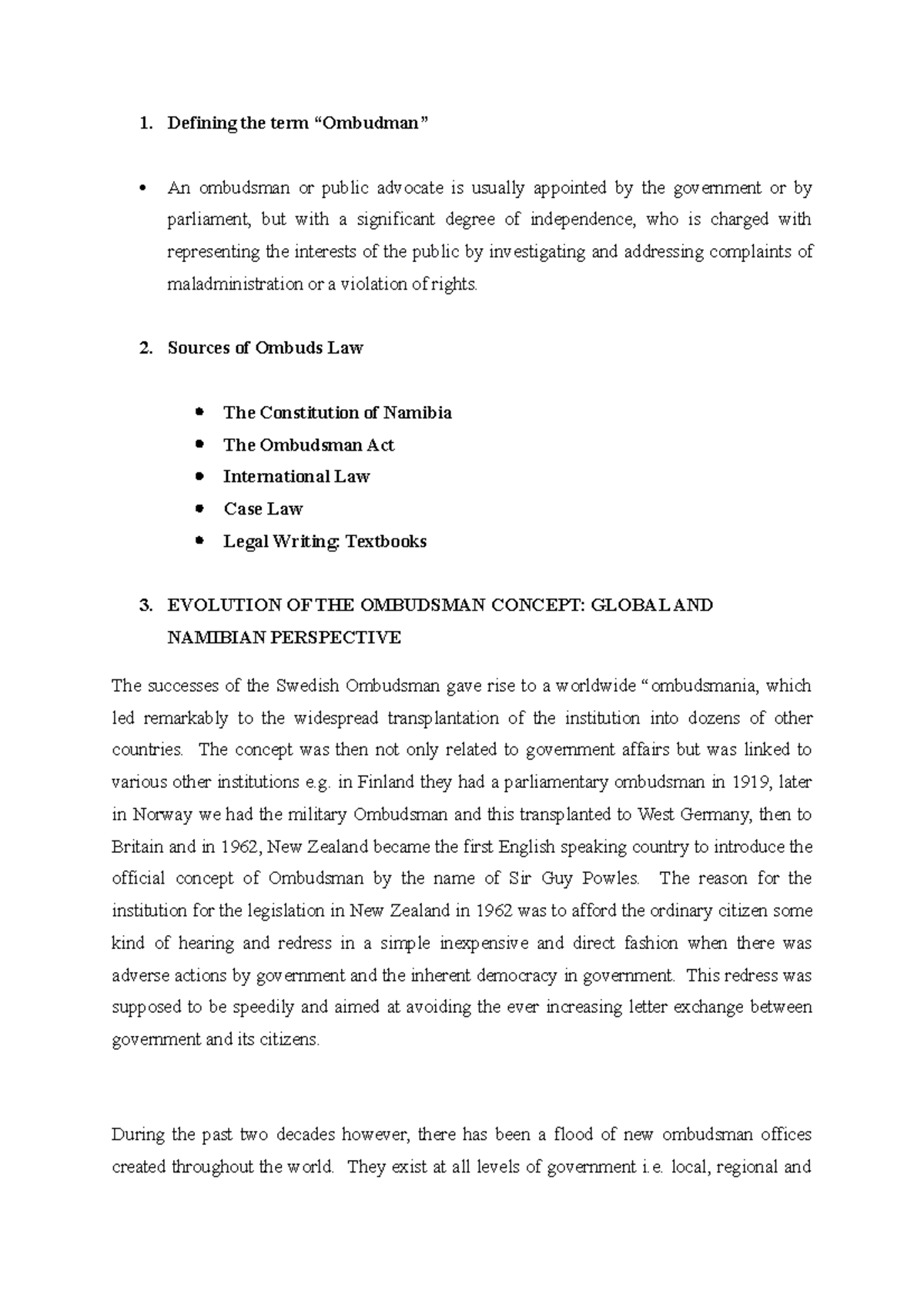 Ombuds law and Human Rights Law notes 2 - Defining the term “Ombudman ...