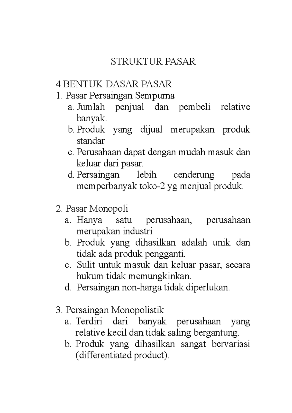 Struktur Pasar - STRUKTUR PASAR 4 BENTUK DASAR PASAR Pasar Persaingan ...