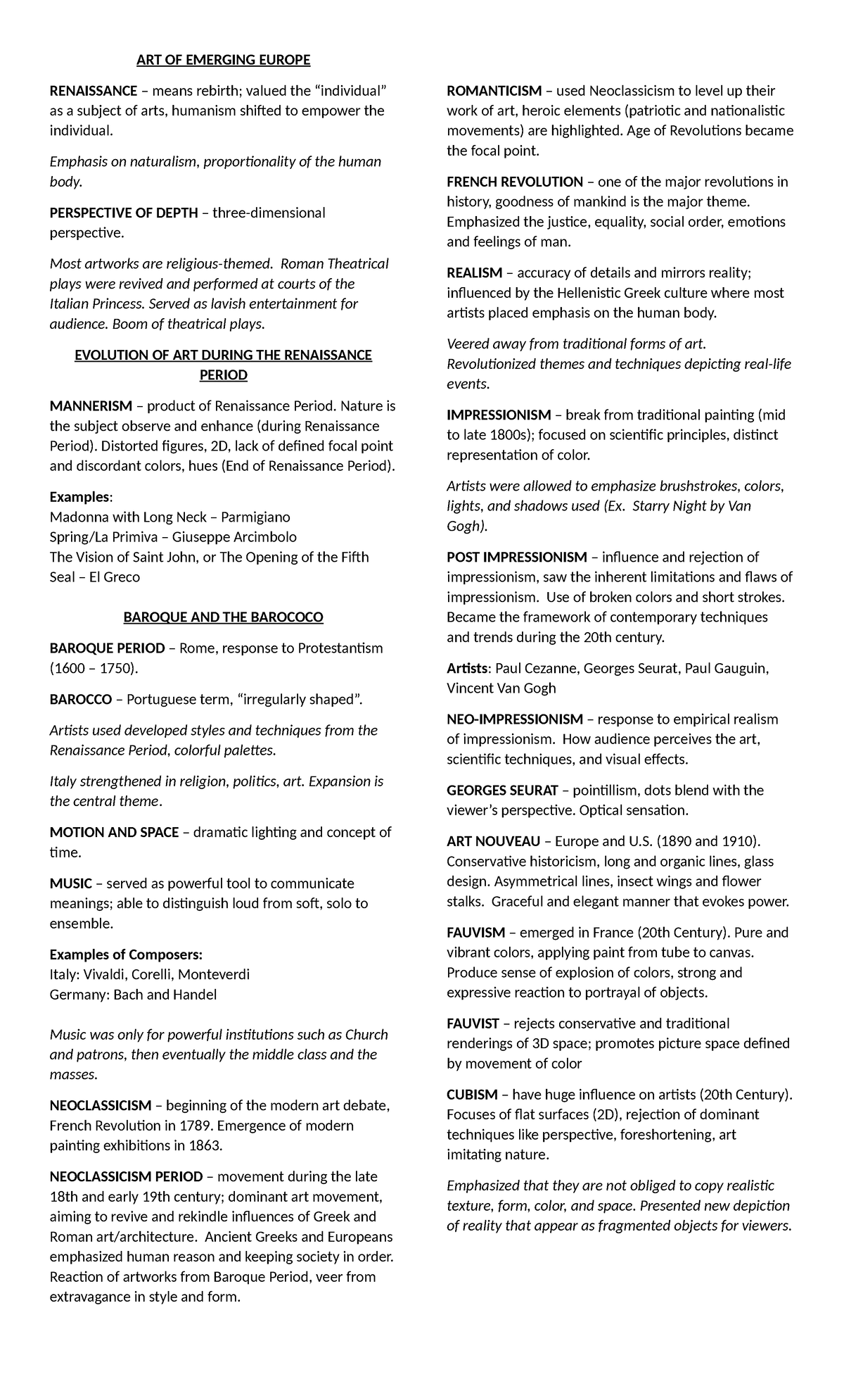 ART OF Emerging Europe - Lecture Notes - ART OF EMERGING EUROPE ...