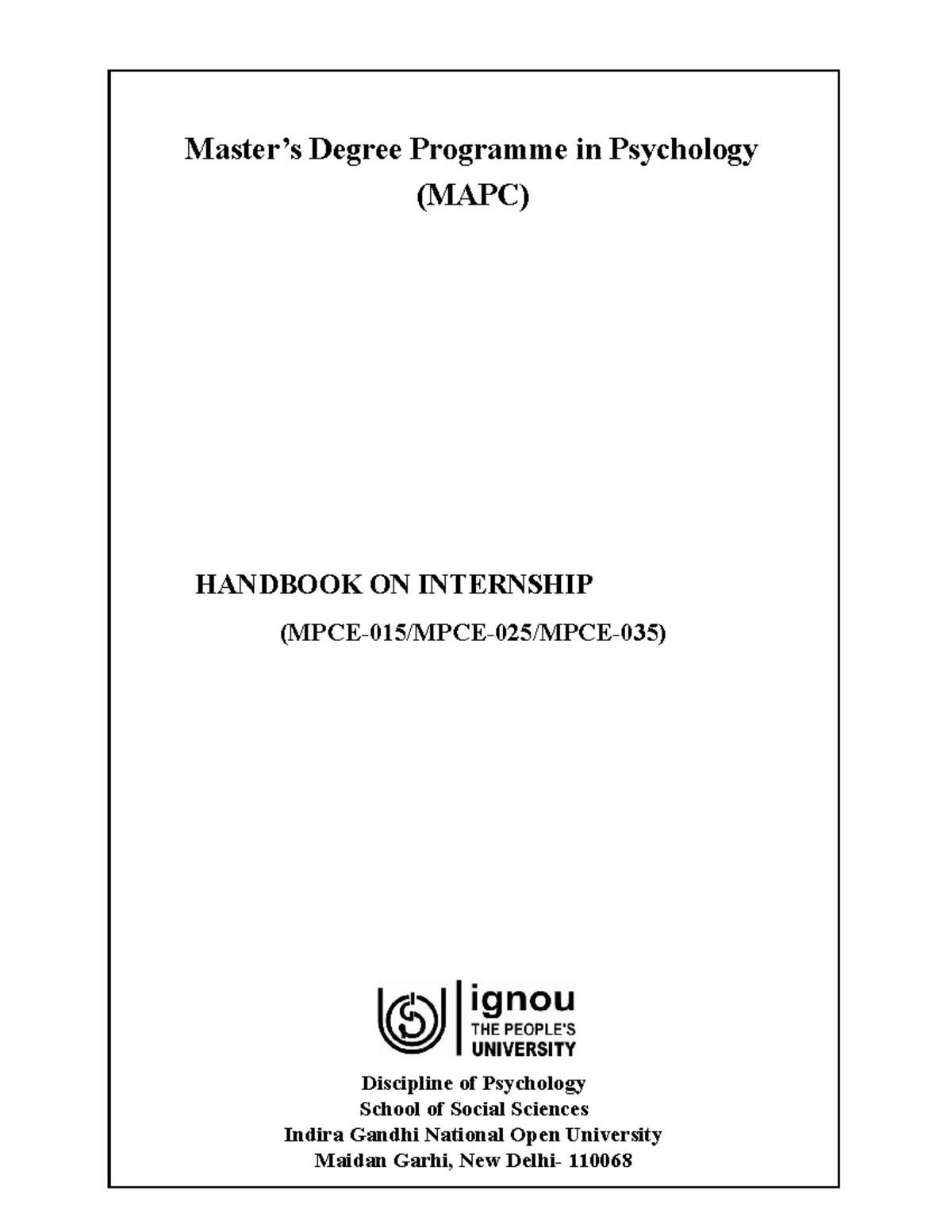 PG MPCE 15 25 35 - Master’s Degree Programme In Psychology (MAPC ...