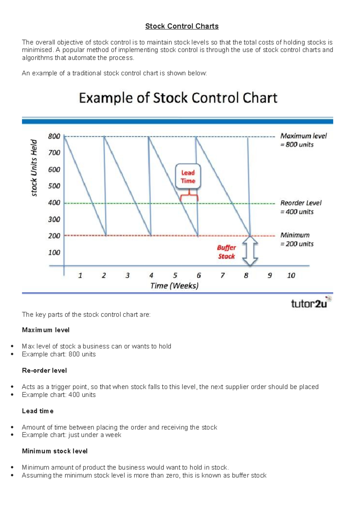 Stock Control worksheet - Stock Control Charts The overall objective of ...