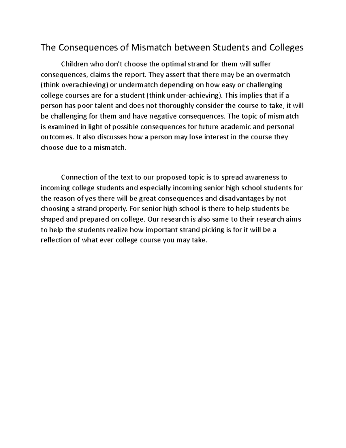 RRL - n/a - The Consequences of Mismatch between Students and Colleges ...