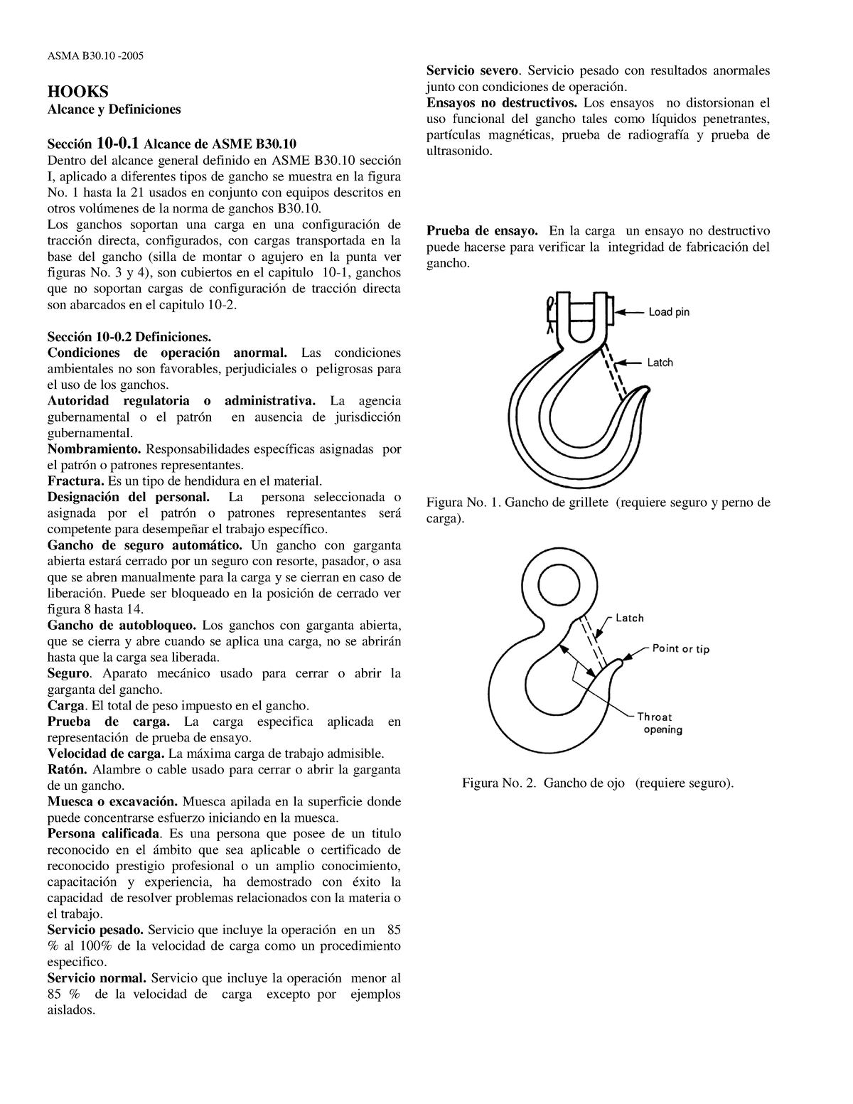 Norma ASME B30.10 ( Ganchos) - HOOKS Alcance Y Definiciones Sección 10 ...