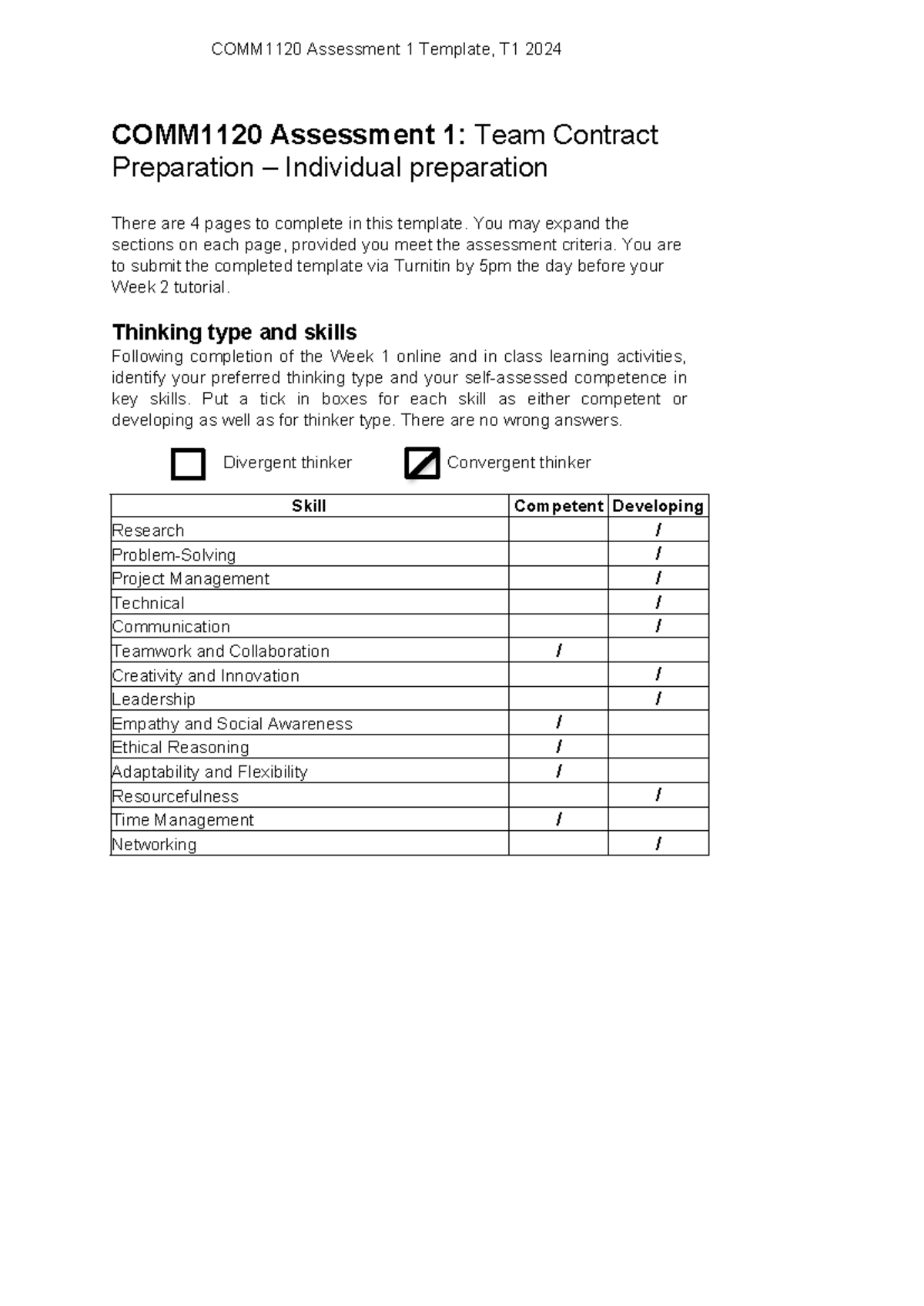 COMM1120 Assessment 1 Team Agreement Preparation - COMM1120 Assessment ...