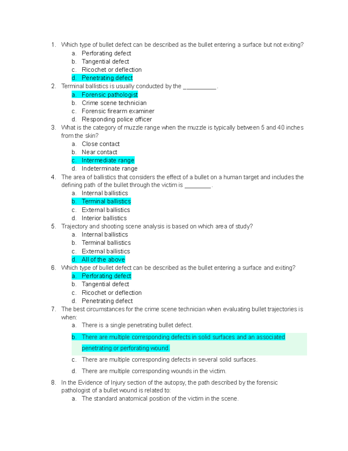 Crime Scene Invest Quiz CH 12 - Which type of bullet defect can be ...