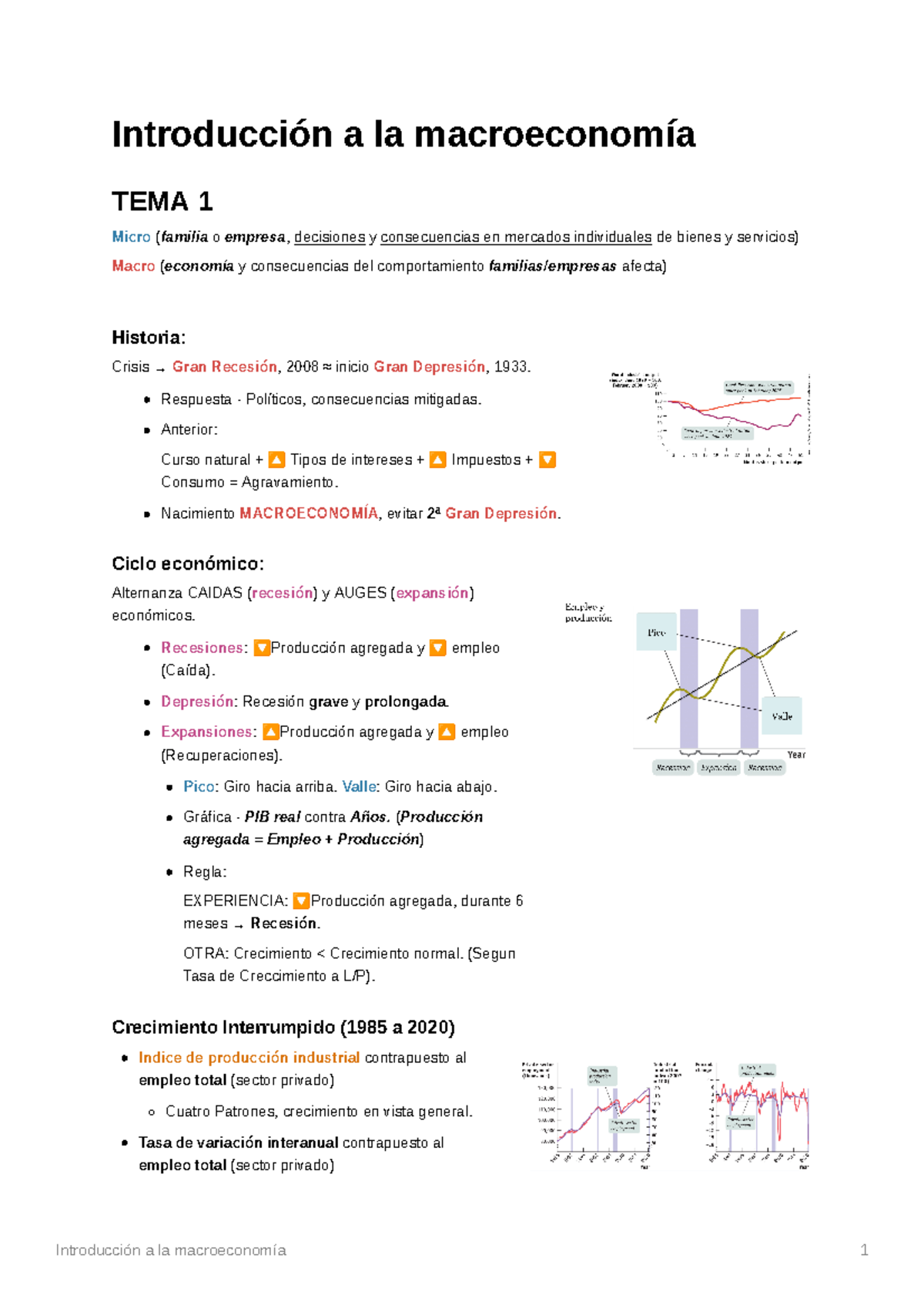 Introducción A La Macroeconomía Esquemas De Los Temas 1 Al 5 Introducción A La Macroeconomía