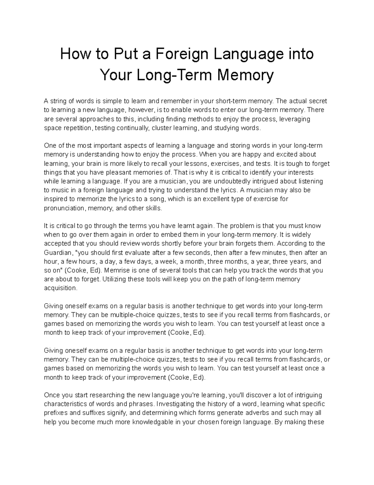 long term memory essay