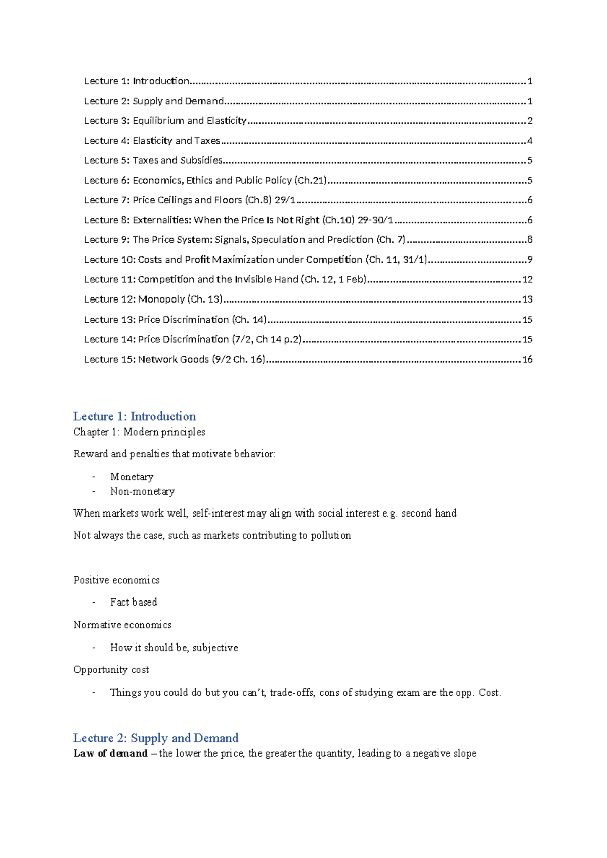 Microeconomics lecture notes - Lecture 1: - Studocu