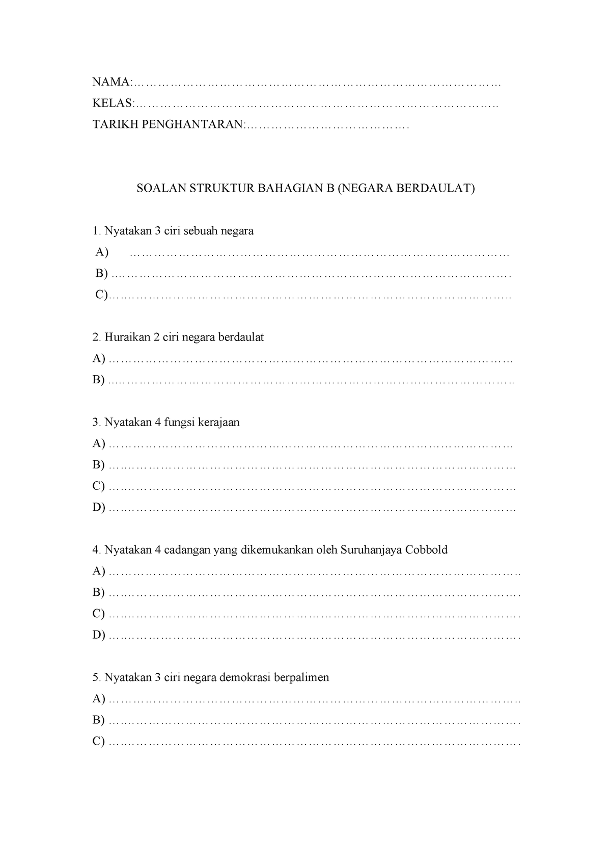 Soalan Struktur Bahagian B - - Studocu