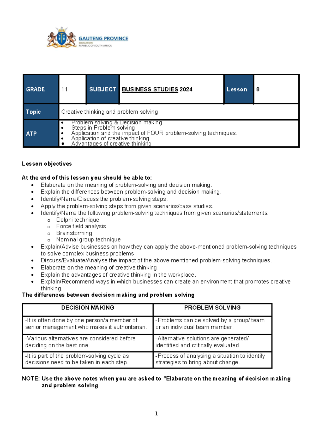 business studies grade 11 term 2 presentation memorandum 2022