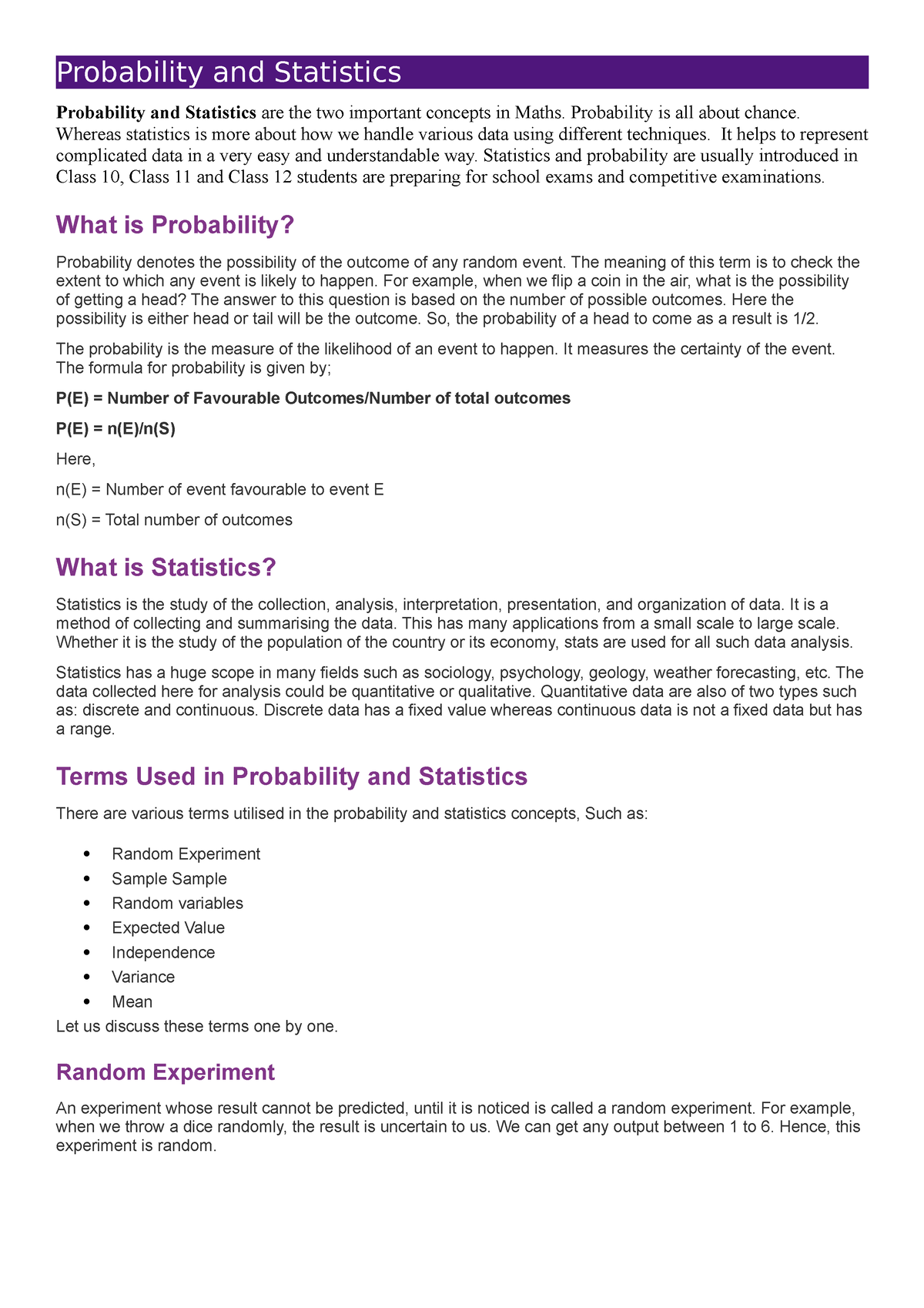 essay about statistics and probability