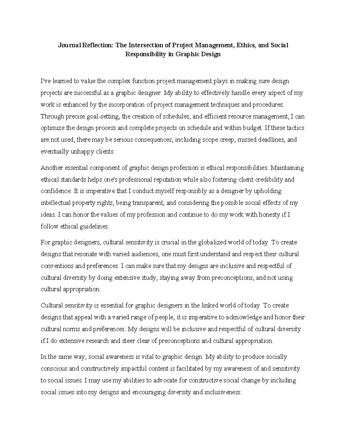 Journal Reflection - My ability to effectively handle every aspect of ...