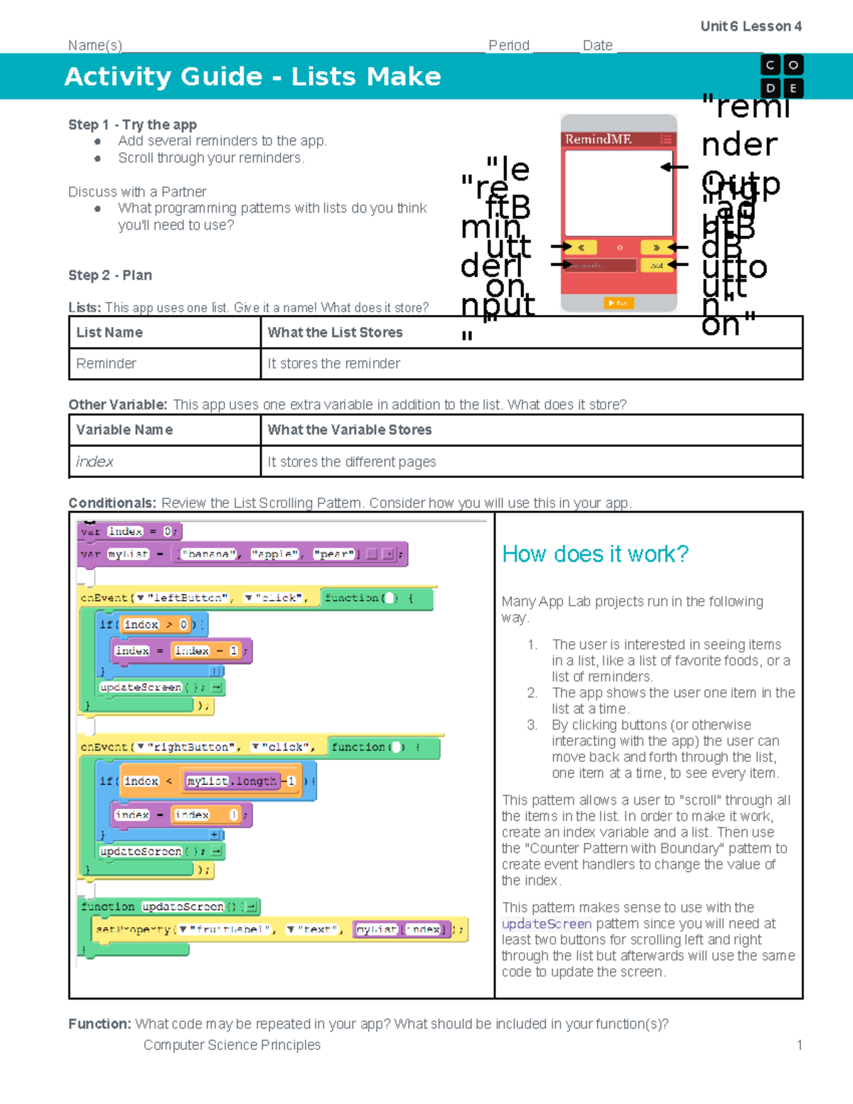 Activity Guide - Lists Make - Unit 6 Lesson 4 - - Studocu