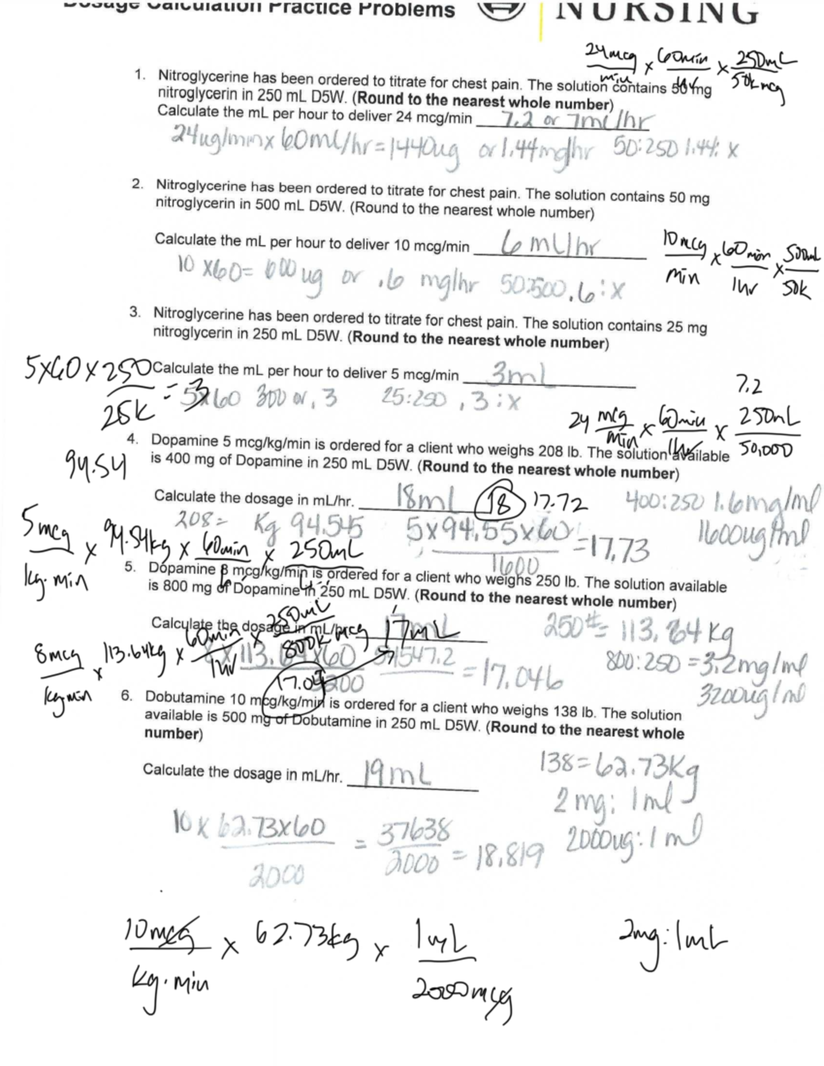 NURS 432 Dosage Calc Practice Problems Key - NURS 550 - Studocu
