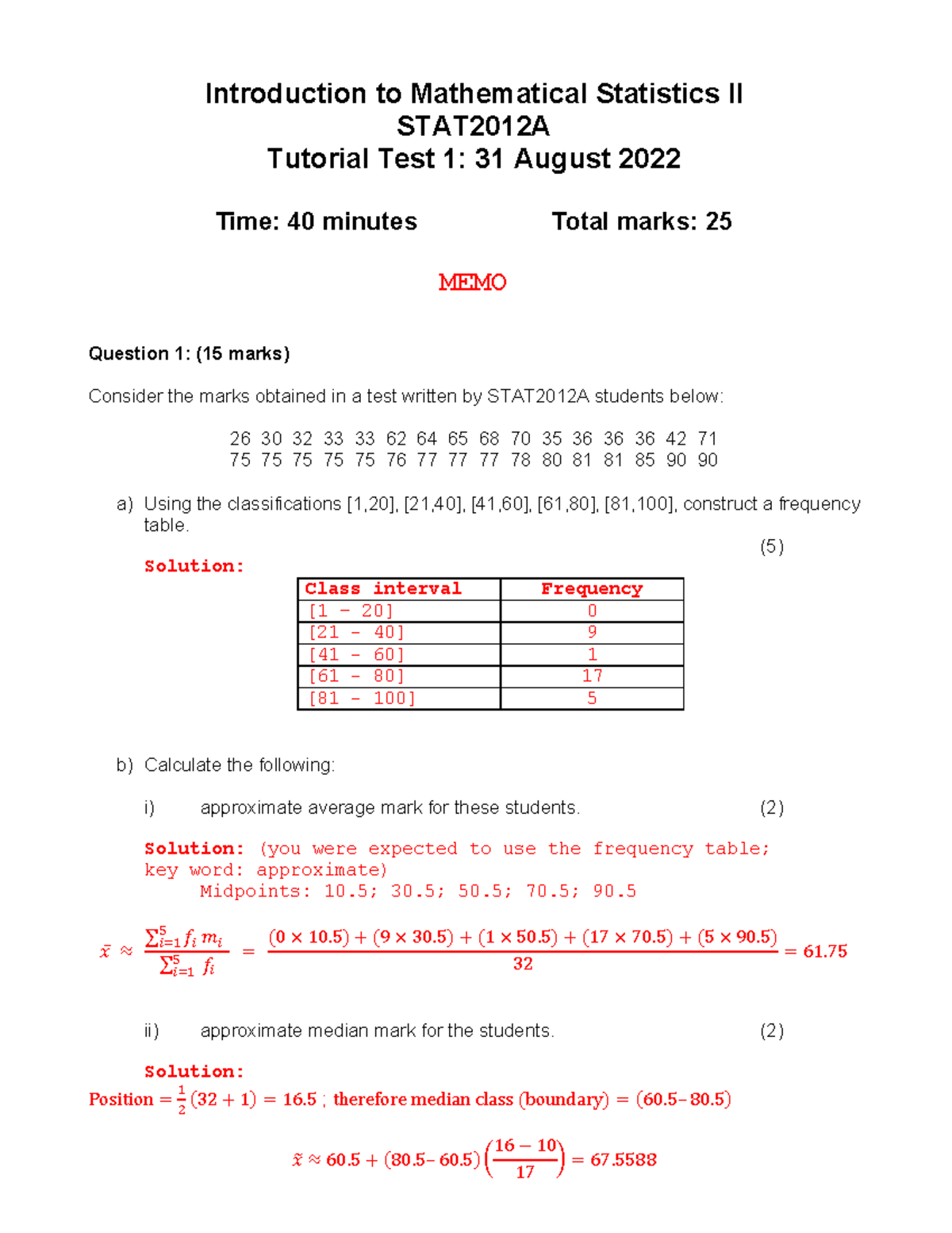 Test 1 Solution - Practice For Exam Purposes - Introduction To ...