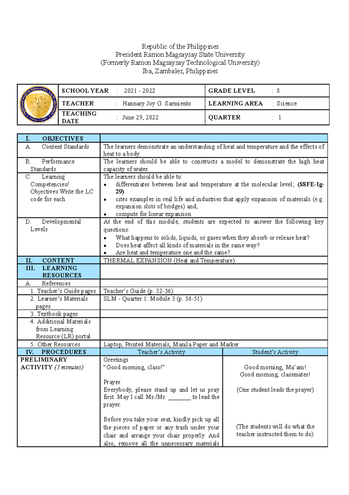 DLP-S8-Module-3-HEAT AND Temperature ( Thermal Expansion) - Republic of ...